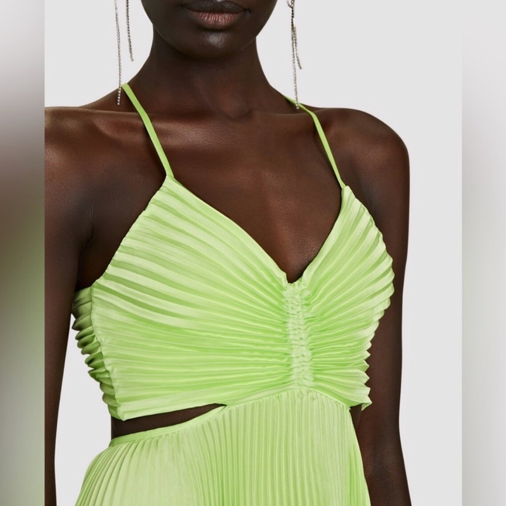 Nwt A.L.C. Ari Pleated Mini Dress Green Side Cut Out size 0 - Picture 2 of 8